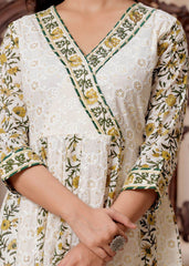 Beautiful angarkha pattern heavy chikankari work cotton kurti set with print! - Eraya