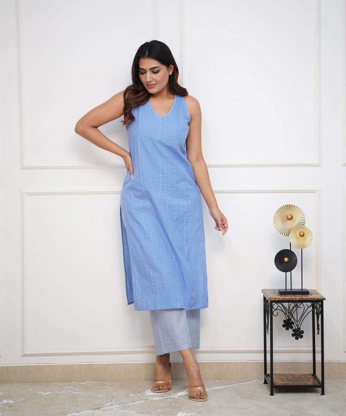 Classy Cotton handloom kantha work kurti with plazo_3colours - Eraya