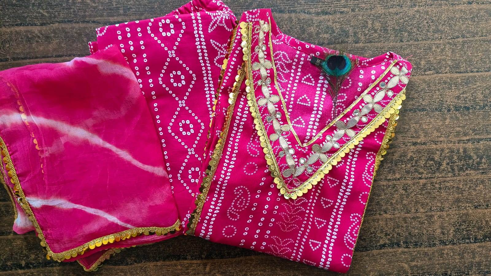 Beautiful bandhej design straight kurti set - Eraya