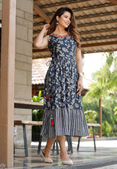 Printed rayon flared gown - Eraya