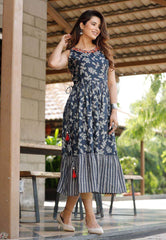 Printed rayon flared gown - Eraya
