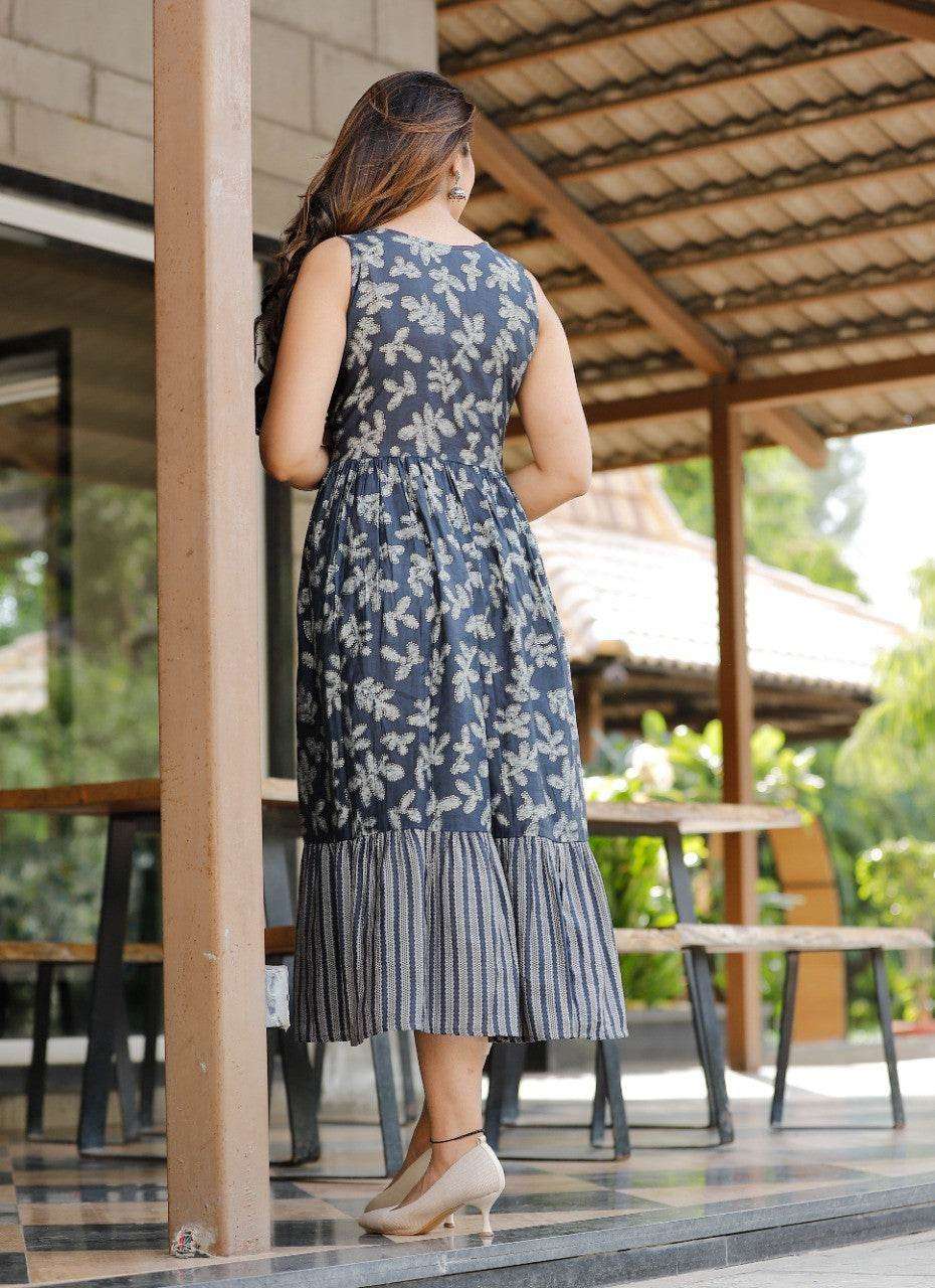 Printed rayon flared gown - Eraya