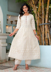 Pure lucknowi chikankari anarkali kurta with chanderi digital print dupatta - Eraya