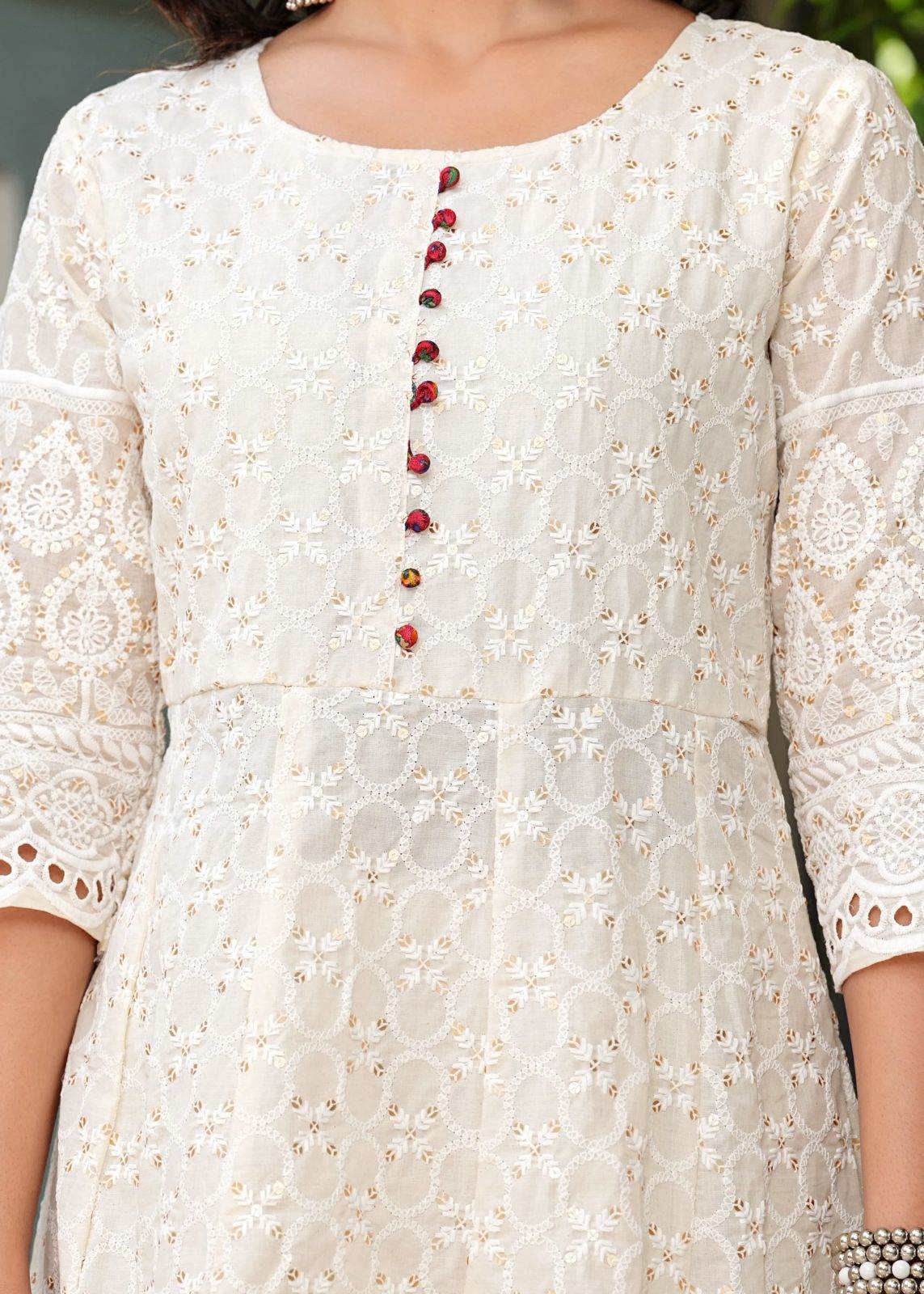 Pure lucknowi chikankari anarkali kurta with chanderi digital print dupatta - Eraya