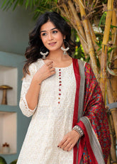 Pure lucknowi chikankari anarkali kurta with chanderi digital print dupatta - Eraya
