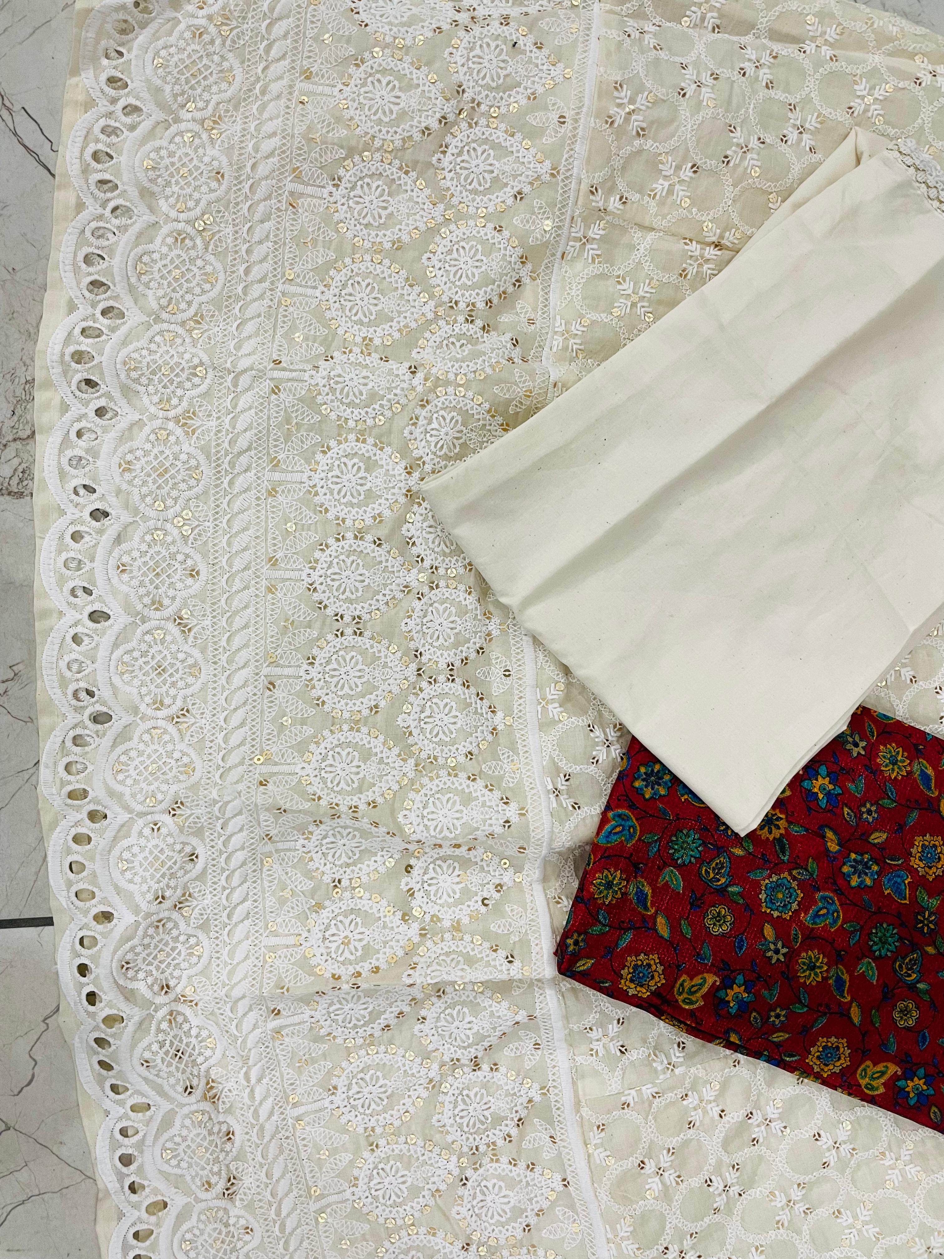 Pure lucknowi chikankari anarkali kurta with chanderi digital print dupatta - Eraya