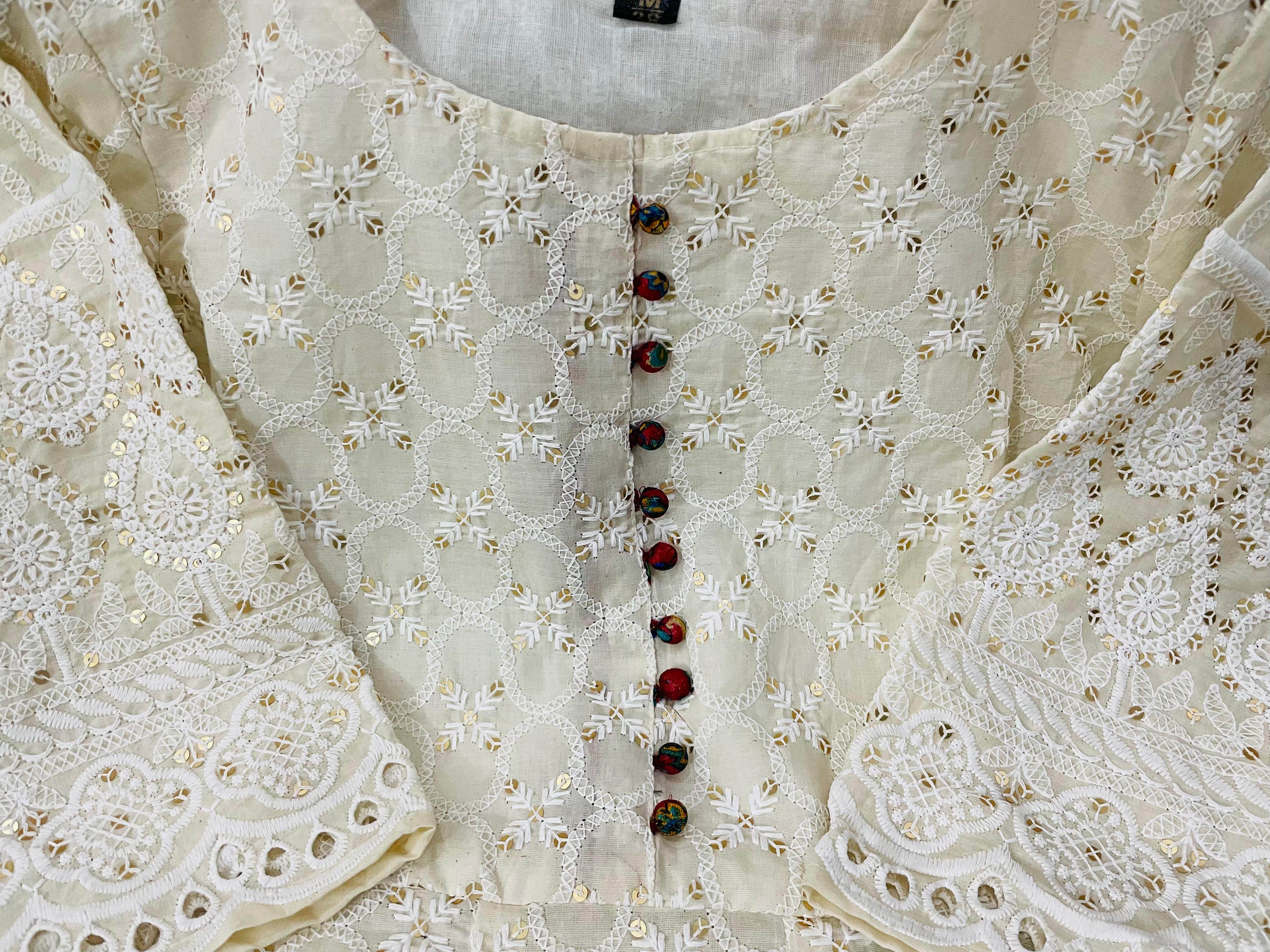Pure lucknowi chikankari anarkali kurta with chanderi digital print dupatta - Eraya