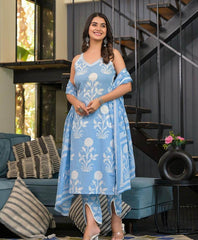 Summer special cut sleeve pure fine cotton ekatra print kurta pant and dupatta set - Eraya