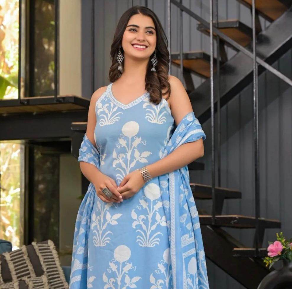 Summer special cut sleeve pure fine cotton ekatra print kurta pant and dupatta set - Eraya