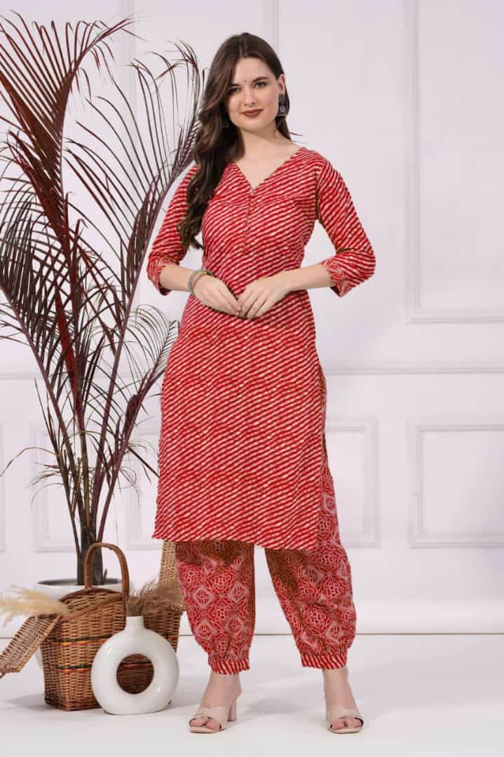 Pure cotton lahariya print kurti-pant set_4 colours - Eraya