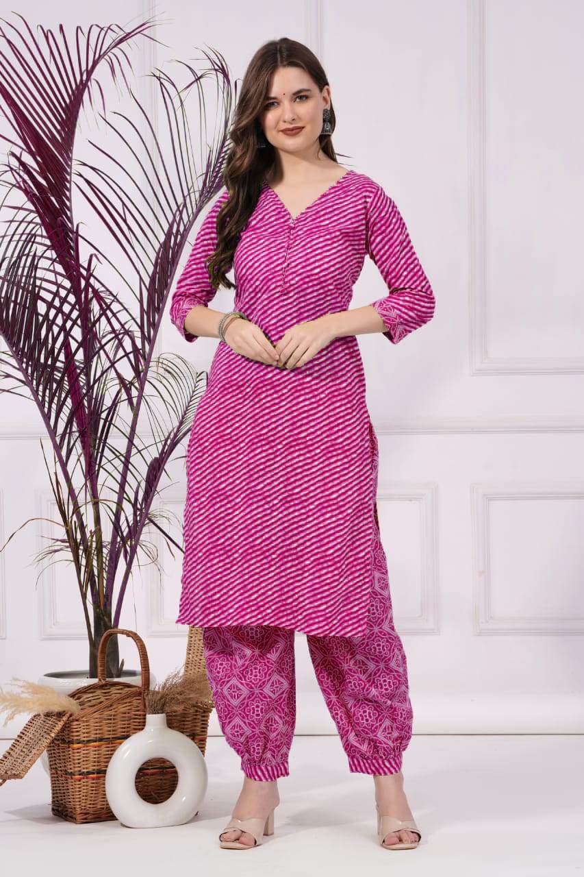 Pure cotton lahariya print kurti-pant set_4 colours - Eraya