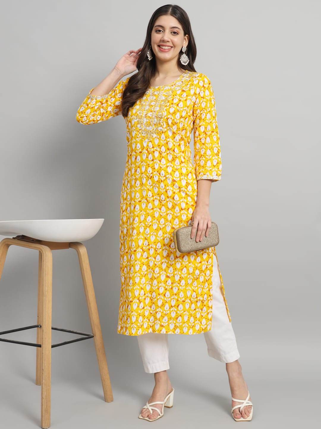 Procion printed rayon straight kurta pant set - Eraya