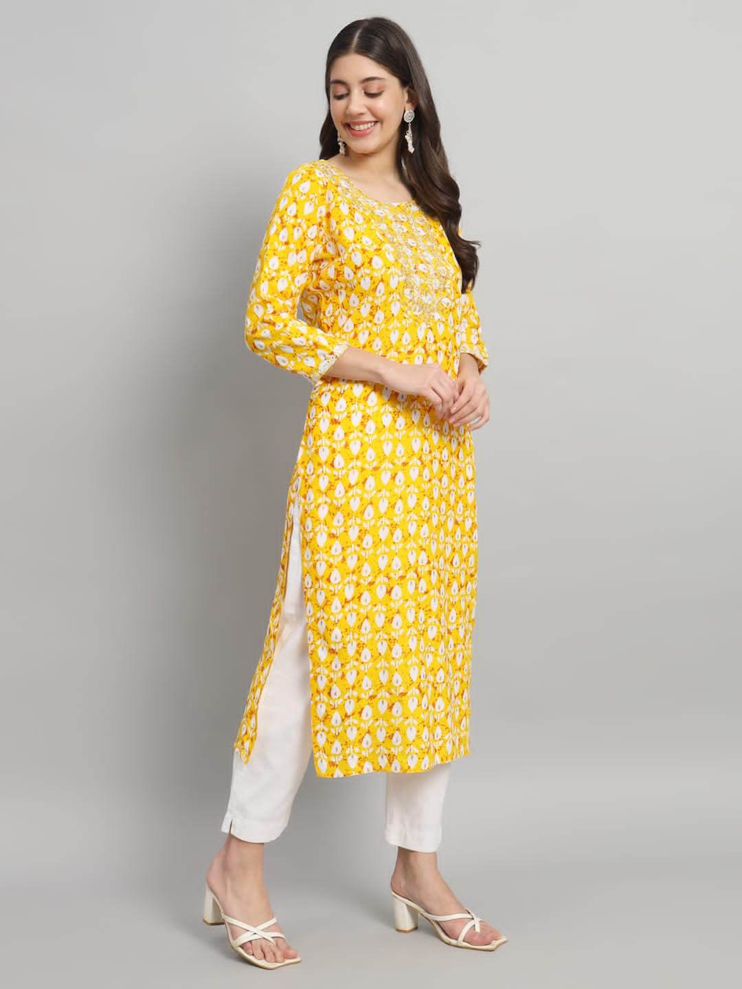 Procion printed rayon straight kurta pant set - Eraya