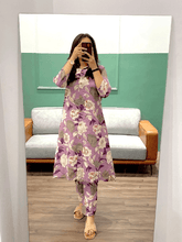 Floral printed collar pattern cotton fabric co-ord set - Eraya