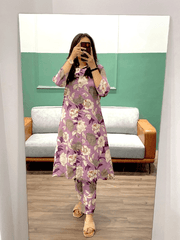 Floral printed collar pattern cotton fabric co-ord set - Eraya