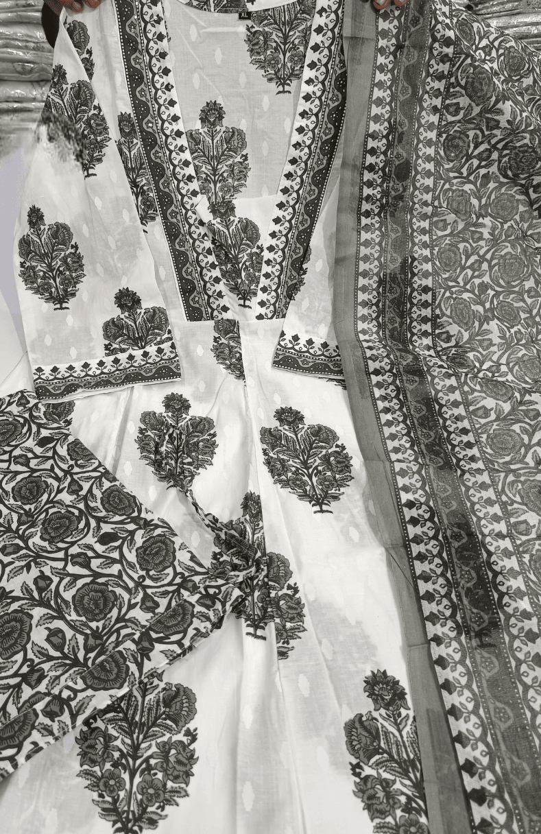 Heavy mirror work zari weaving three piece cotton kurti set - Eraya