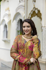 Printed chinon anarkali kurti with plazzo and dupatta - Eraya