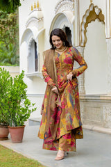 Printed chinon anarkali kurti with plazzo and dupatta - Eraya