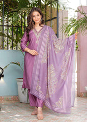Beautiful silk fabric three piece kurti set paired with printed chanderi silk dupatta - Eraya