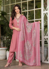 Beautiful silk fabric three piece kurti set paired with printed chanderi silk dupatta - Eraya