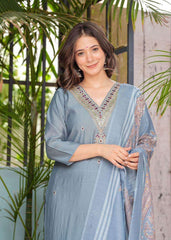 Beautiful silk fabric three piece kurti set paired with printed chanderi silk dupatta - Eraya
