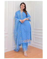 Heavy Afghani Cotton chikan suit set paired with organza dupatta - Eraya