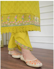 Heavy Afghani Cotton chikan suit set paired with organza dupatta - Eraya