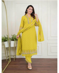 Heavy Afghani Cotton chikan suit set paired with organza dupatta - Eraya