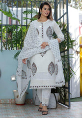 Beautiful Chikankari schiffli Cotton fabric three piece kurti set - Eraya