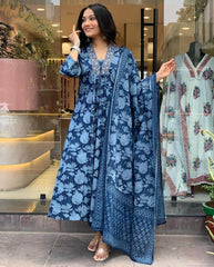 Ajrak print, sequins work cotton kurti set - Eraya