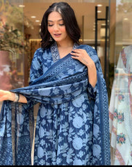 Ajrak print, sequins work cotton kurti set - Eraya