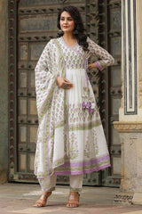 Pure cotton Angarkhi pattern premium kurta set - Eraya