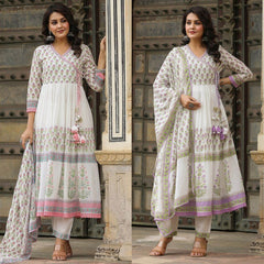 Pure cotton Angarkhi pattern premium kurta set - Eraya