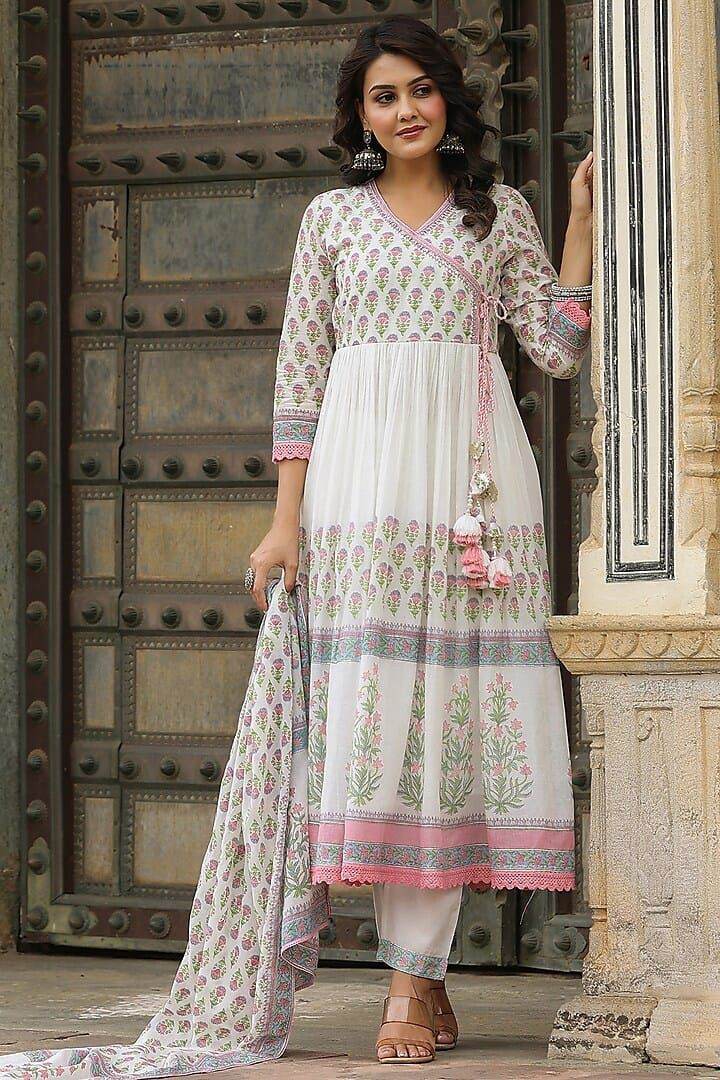 Pure cotton Angarkhi pattern premium kurta set - Eraya