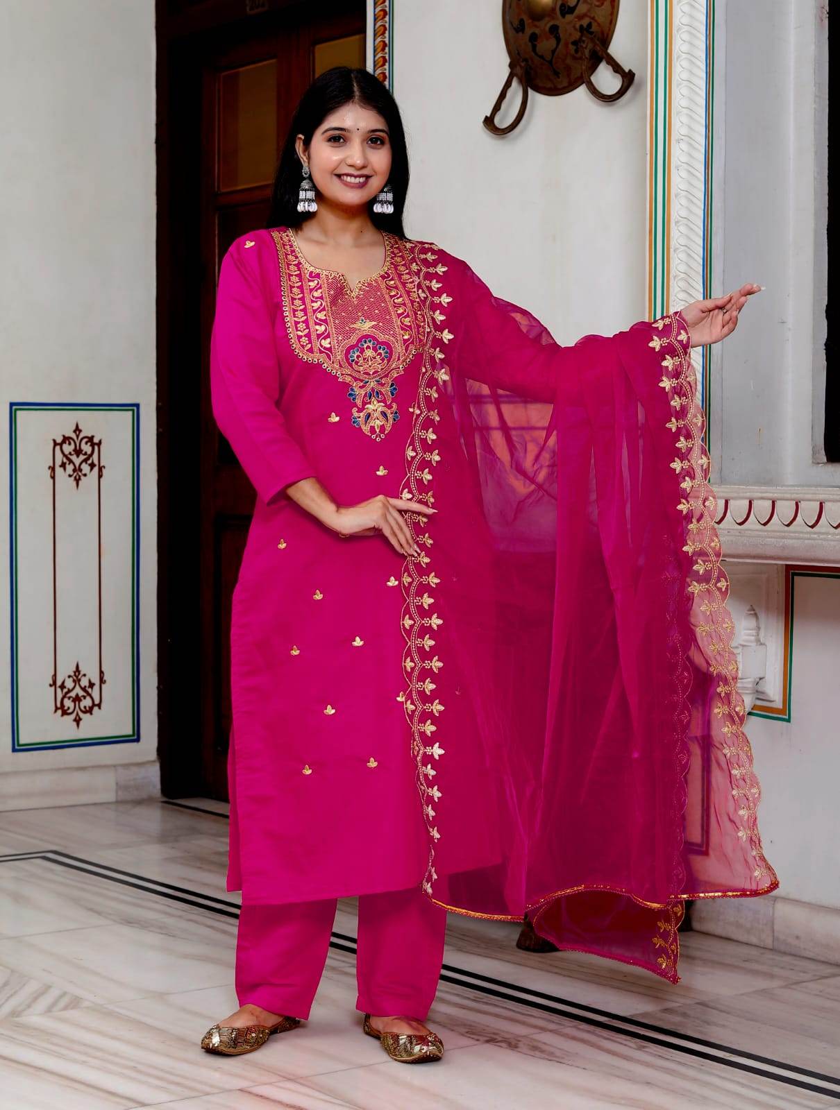 Roman silk elegant crafted kurti set with organza dupatta - Eraya
