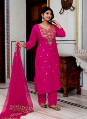 Roman silk elegant crafted kurti set with organza dupatta - Eraya