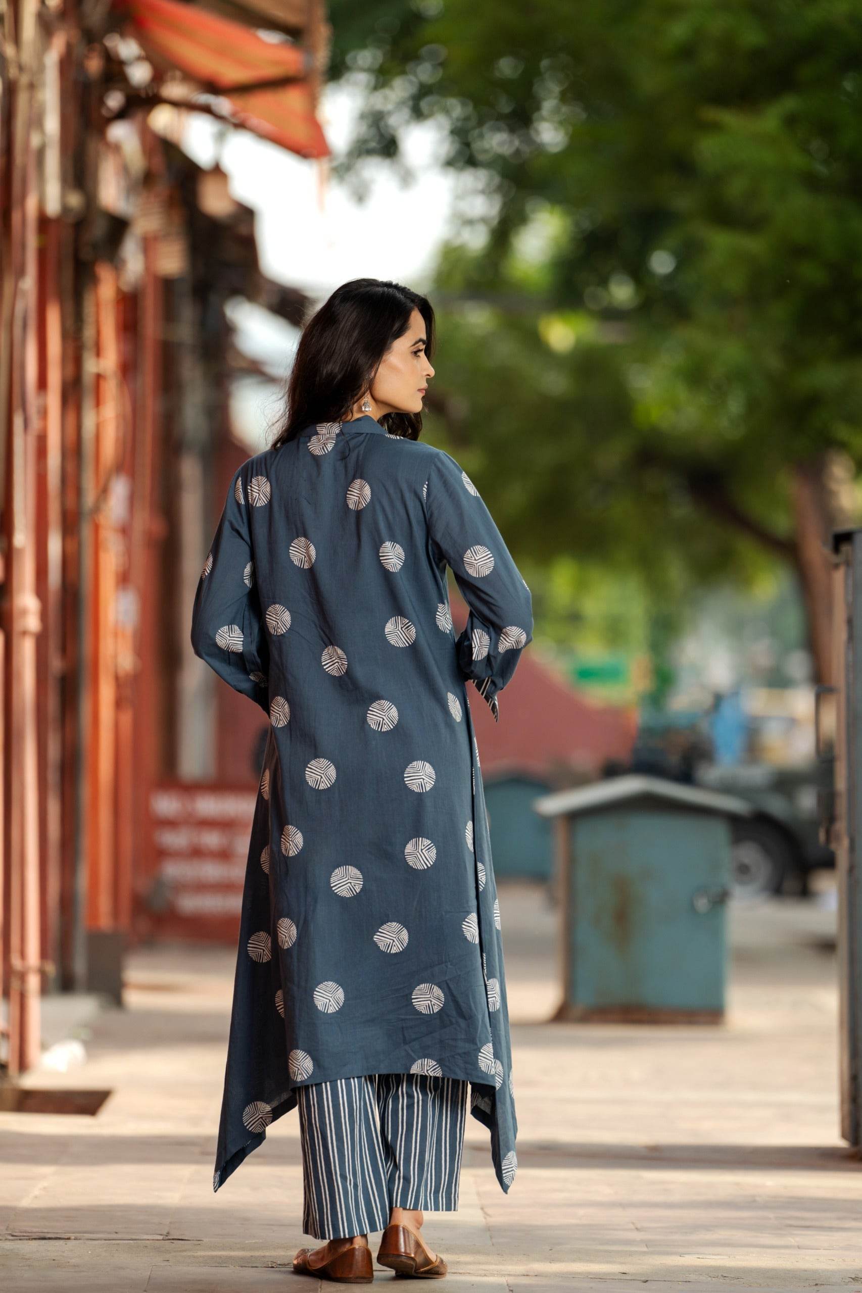 Handcrafted boho apparel: Block-printed and embroidered kurta-plazo set - Eraya