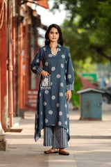 Handcrafted boho apparel: Block-printed and embroidered kurta-plazo set - Eraya