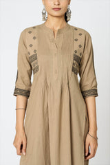 The house of khakhi: Heavy cotton front/back embroidered, pintex work kurta-pant set - Eraya