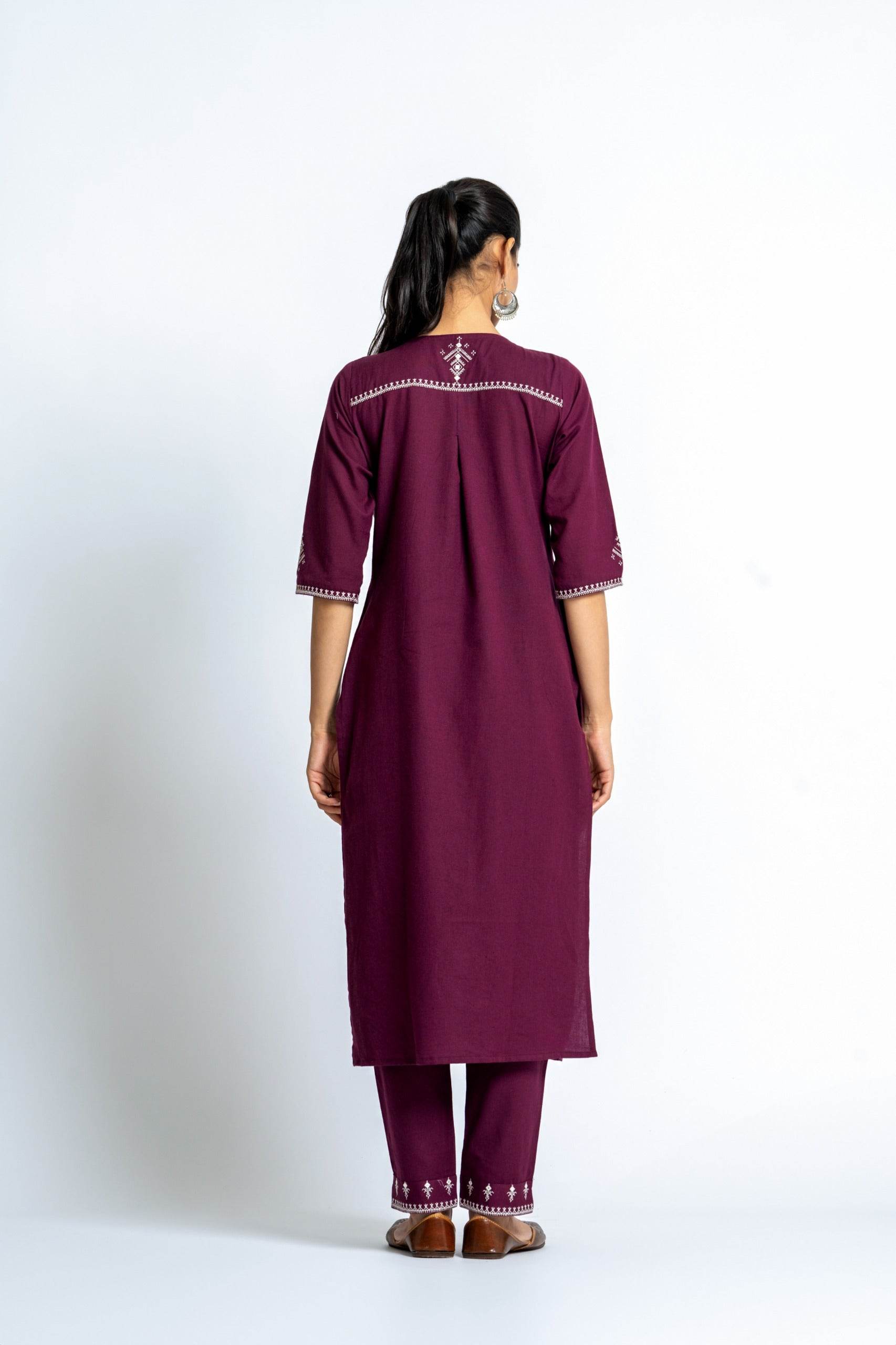 Intoxicating colours of wine: An intricate embroidered kurta-pant set - Eraya