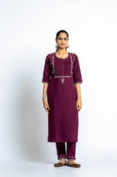 Intoxicating colours of wine: An intricate embroidered kurta-pant set - Eraya