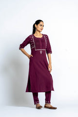 Intoxicating colours of wine: An intricate embroidered kurta-pant set - Eraya