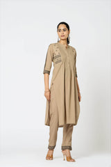 The house of khakhi: Heavy cotton front/back embroidered, pintex work kurta-pant set - Eraya