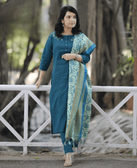 Exclusive khadi cotton three piece kurti set - Eraya