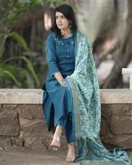 Exclusive khadi cotton three piece kurti set - Eraya