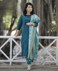 Exclusive khadi cotton three piece kurti set - Eraya