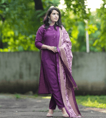 Exclusive khadi cotton three piece kurti set - Eraya