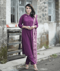 Exclusive khadi cotton three piece kurti set - Eraya