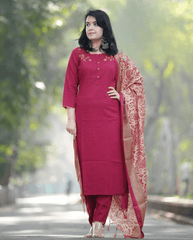 Exclusive khadi cotton three piece kurti set - Eraya
