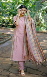 The enchanting rose gold coloured three piece kurti set - Eraya